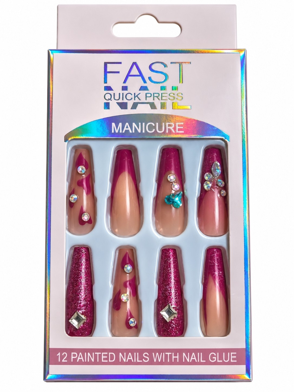Quick Press Manicure - Pink Rhinestone Press-On Nails